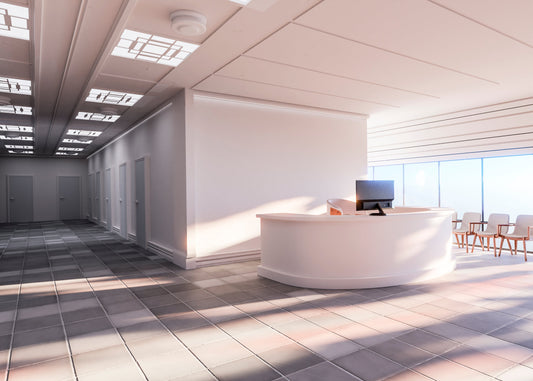Empty hallway with reception desk background