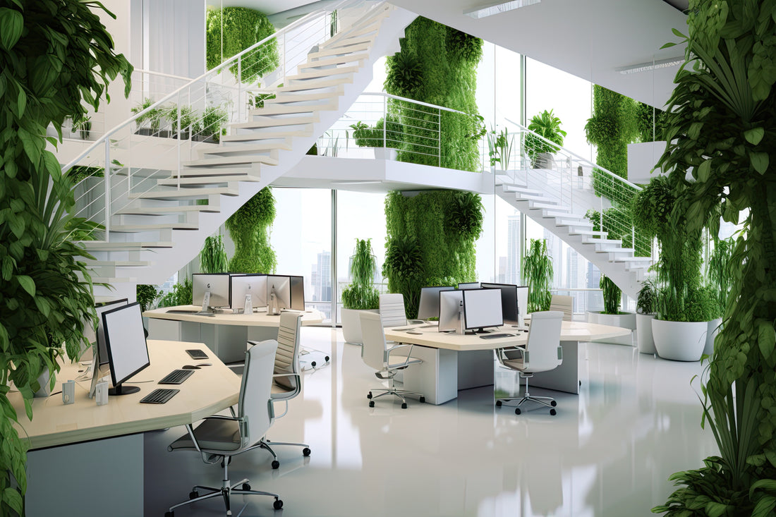 Modern office interior with sustainable office furniture 